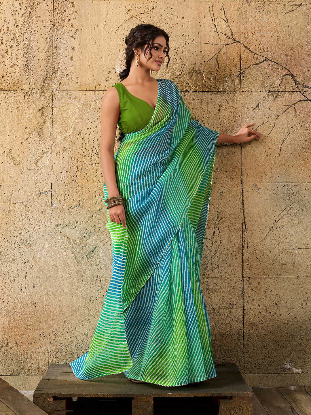 Kota Doria Saree in sky blue colour under 1000