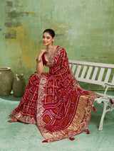 KcPc Pure Gaji Silk Bandhani Ghatchola Gotapatti Saree RedAMT