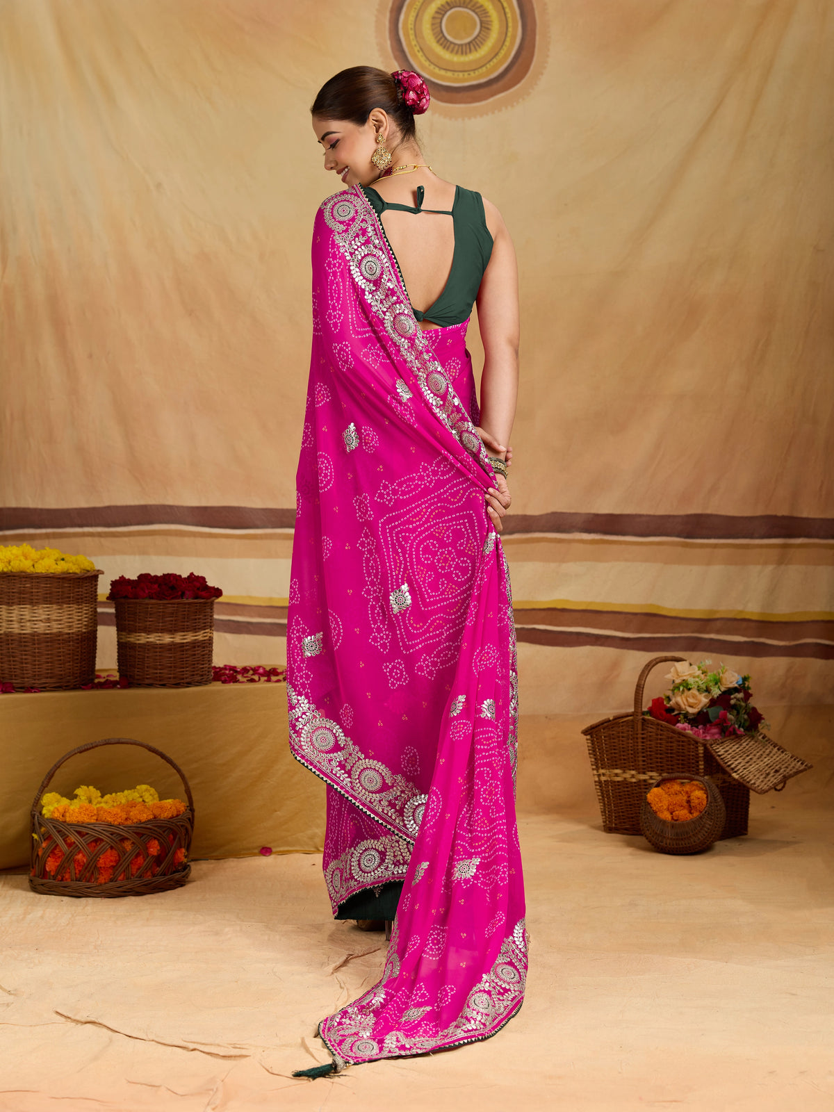 KcPc Georgette Bandhani Saree with Gotapatti Work AFN