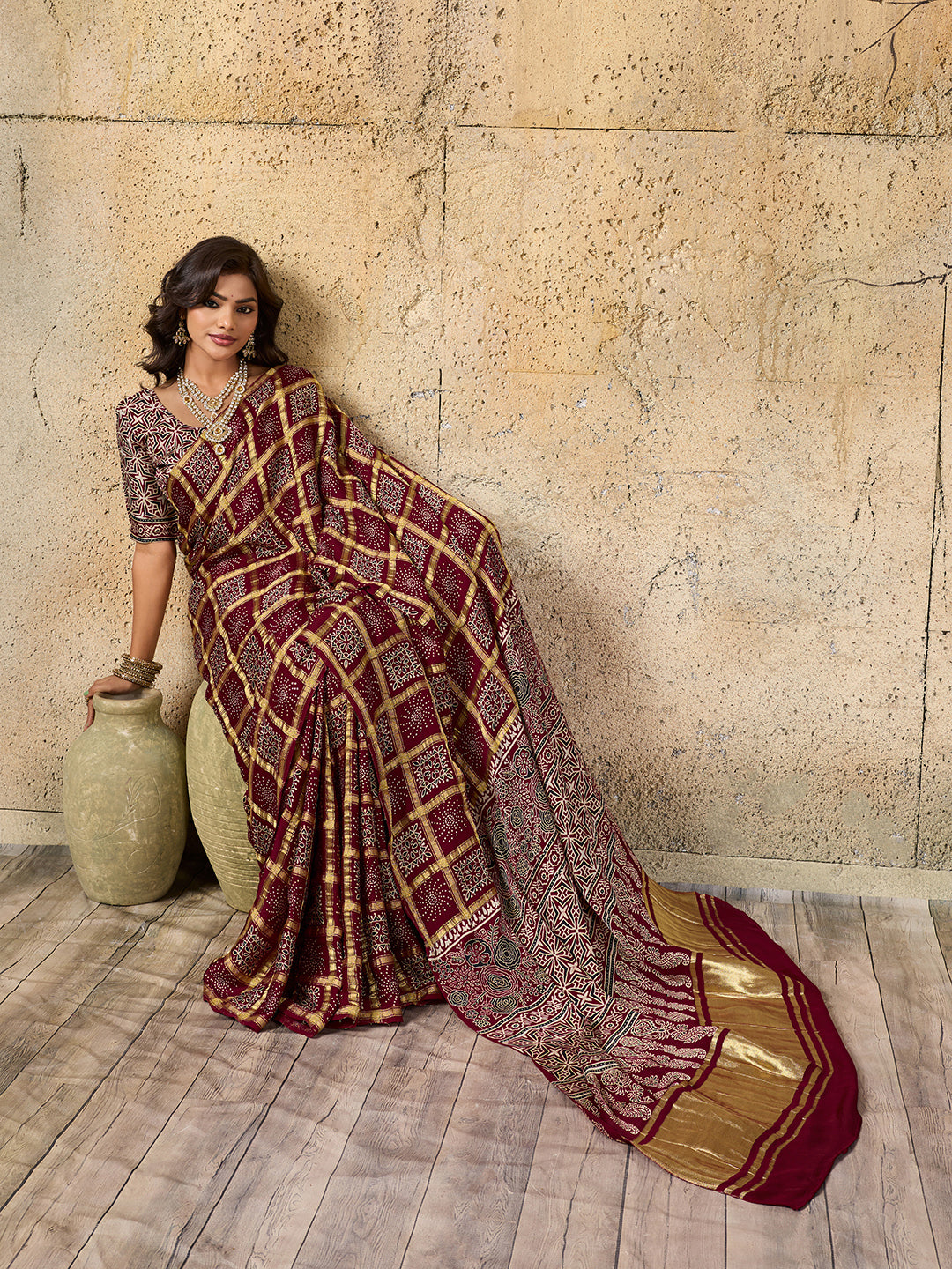 By Ajrakh saree With Traditional Wear