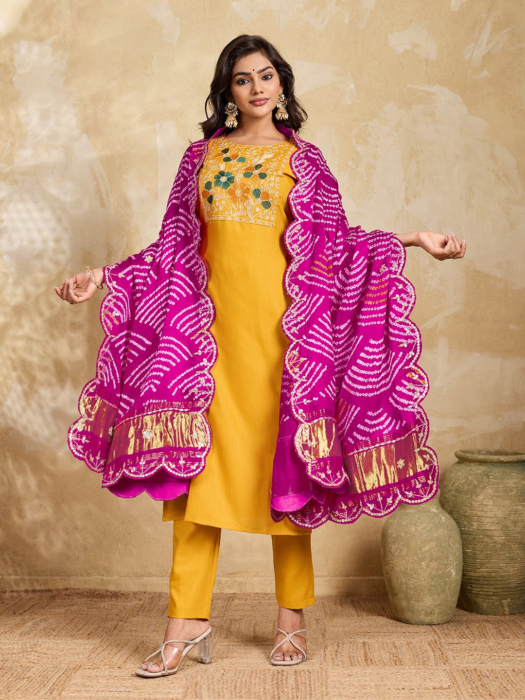 KcPc Beautiful Gaji Silk Bandhani Style Gotapatti Work Dupatta SATIS