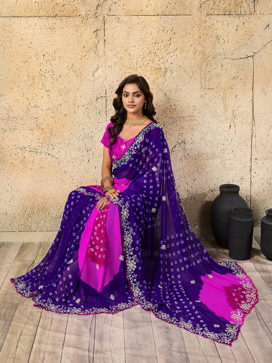 KcPc Traditional Bandhani Style Georgette Saree Perfect Festive Collection SWA