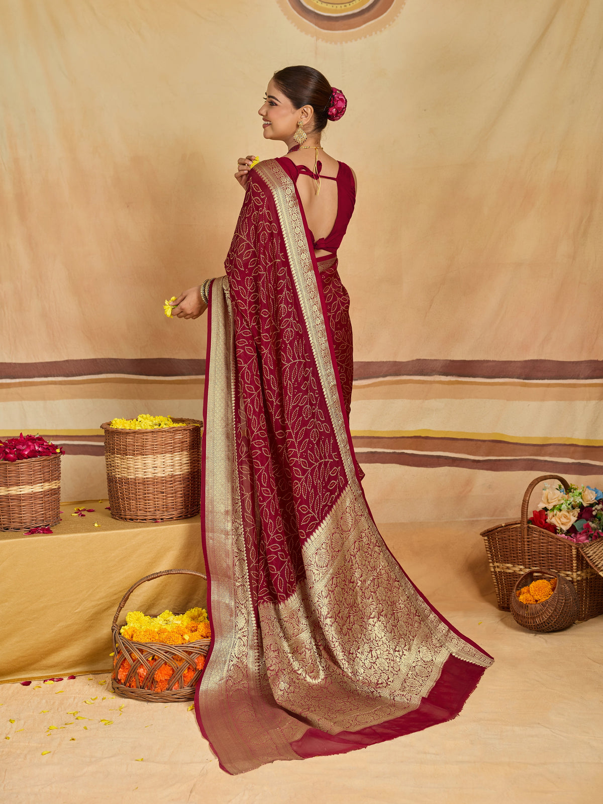 KcPc Traditional Bandhani Style Viscose Silk Saree with Elegant Zari Weaving SSM