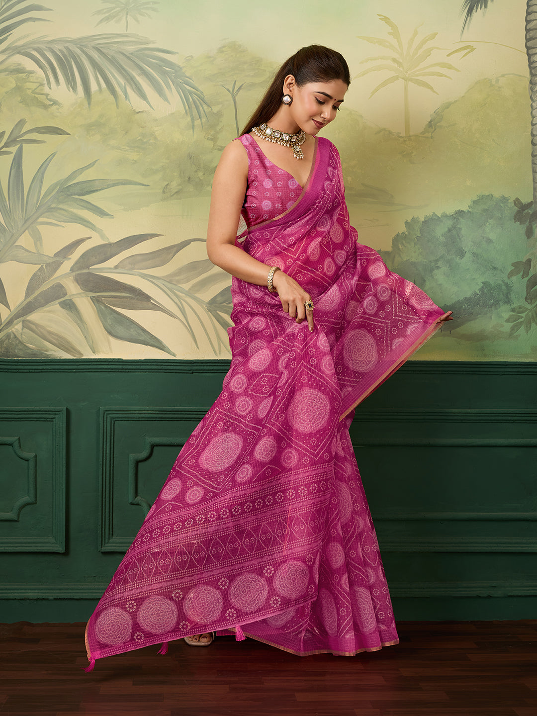 KcPc New Stylish Bandhani Pattern Kota Doria Saree STL