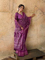 KcPc New Launched Cotton silk Ajrakh style With Ajrakh HandPrint Work Saree STL