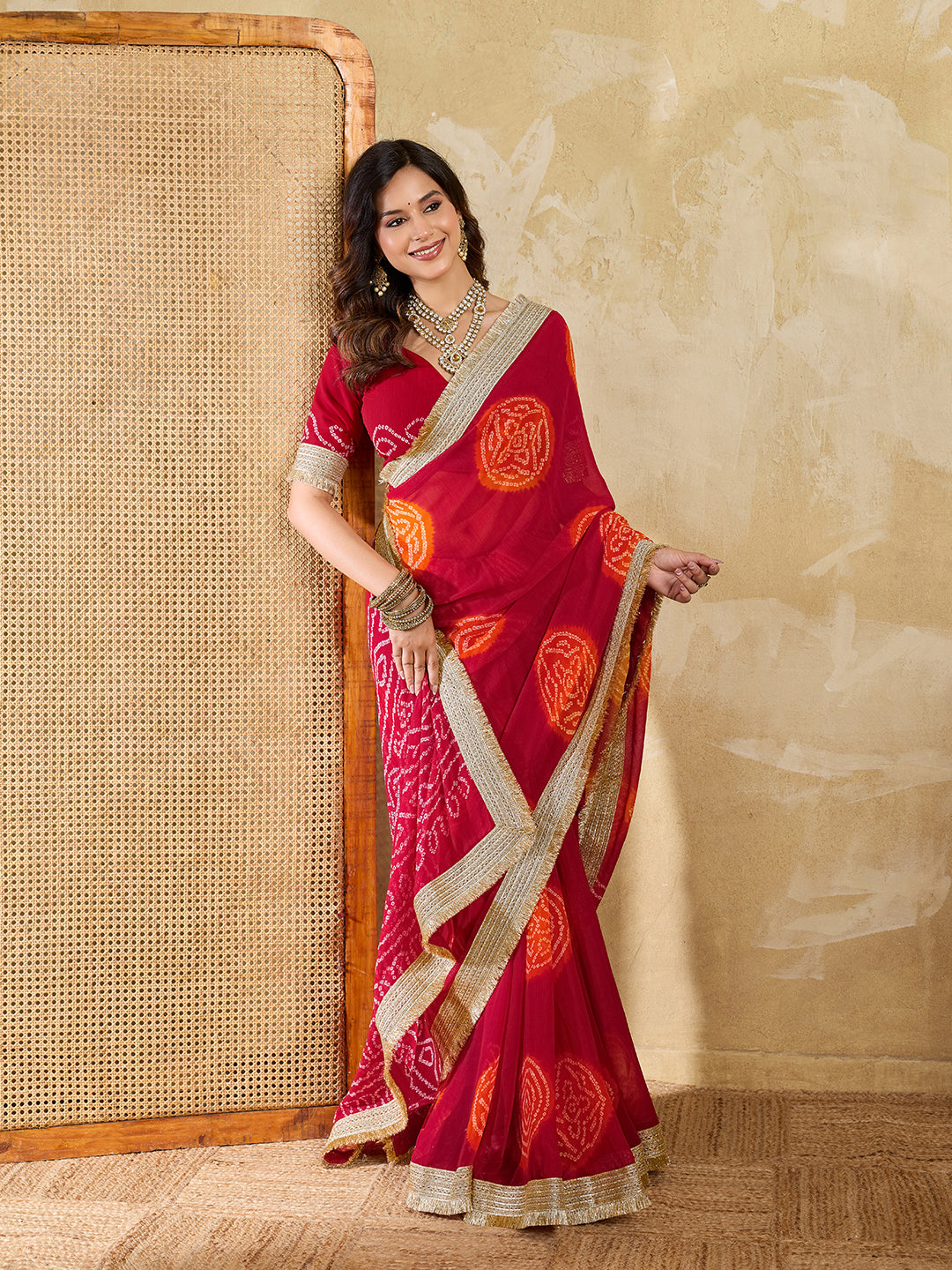 KcPc Premium Bandhani Style Georgette Saree with Rich Heavy BorderKDN