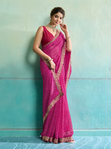KcPc New Launch Georgette Leheriya Style With Embroidery Border Work Saree STL