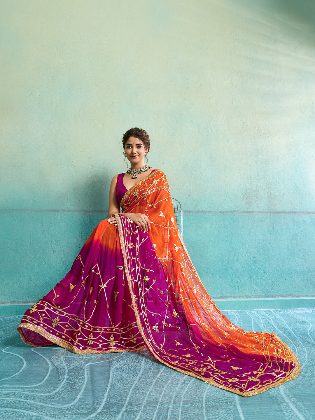 KcPc Premium Jaipur Hand Dyed Saree in Pure Najmeen Chiffon MHS