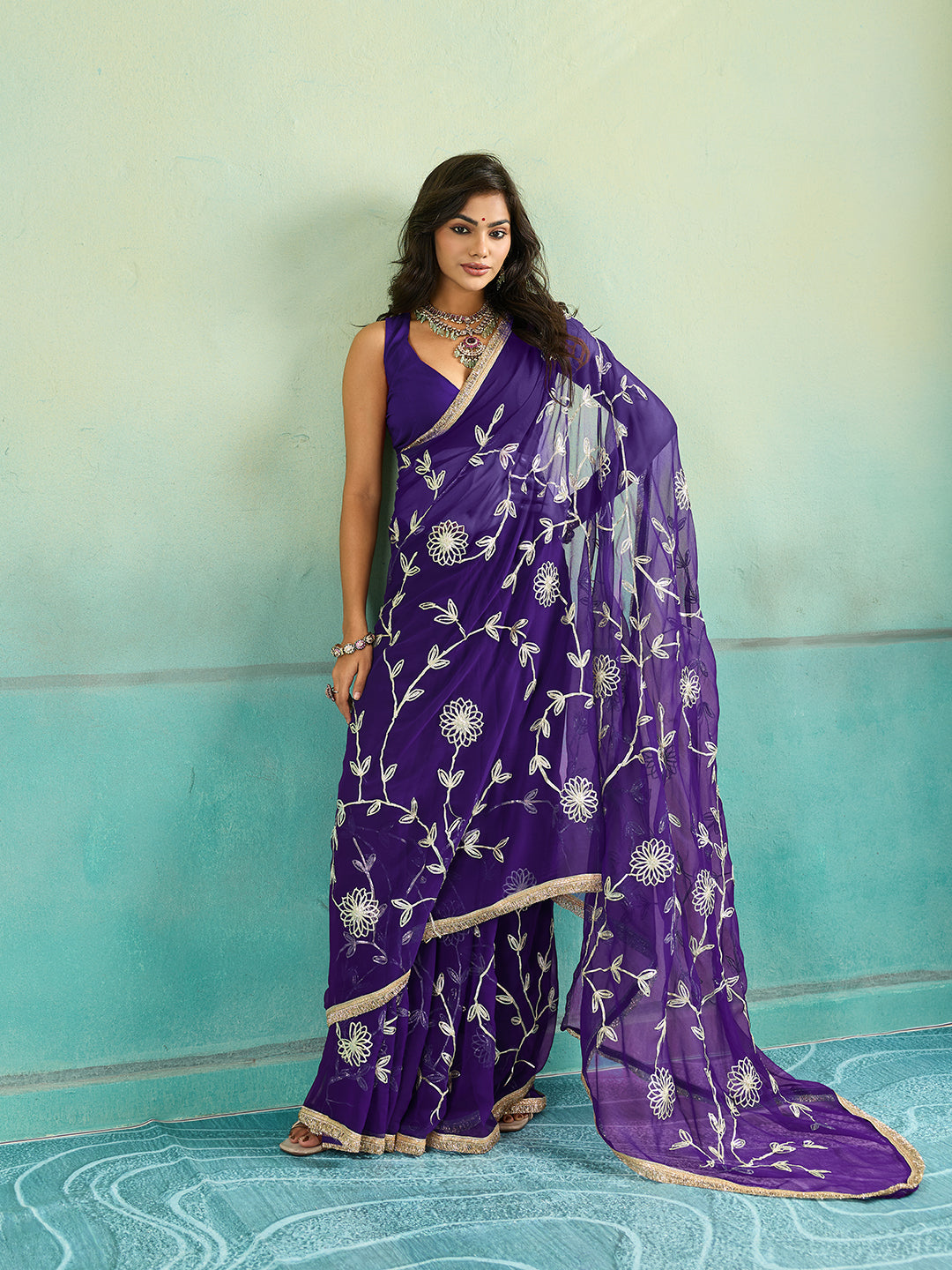KcPc New Festive Special Royal Chiffon Saree with Traditional Gota Patti Touch SNL