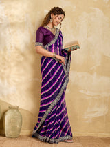 By Latest New Chiffon Leheriya Style With Embroidery Border Work Saree