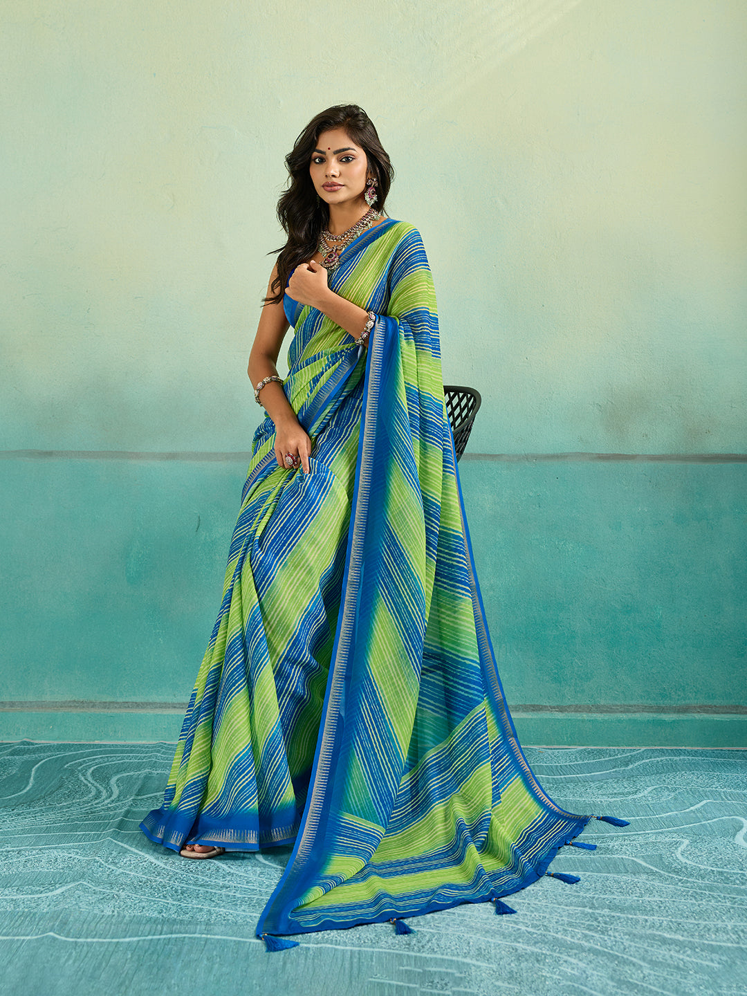 KcPc Premium Leheriya Style Saree Crafted in Soft Pure Chiffon Fabric