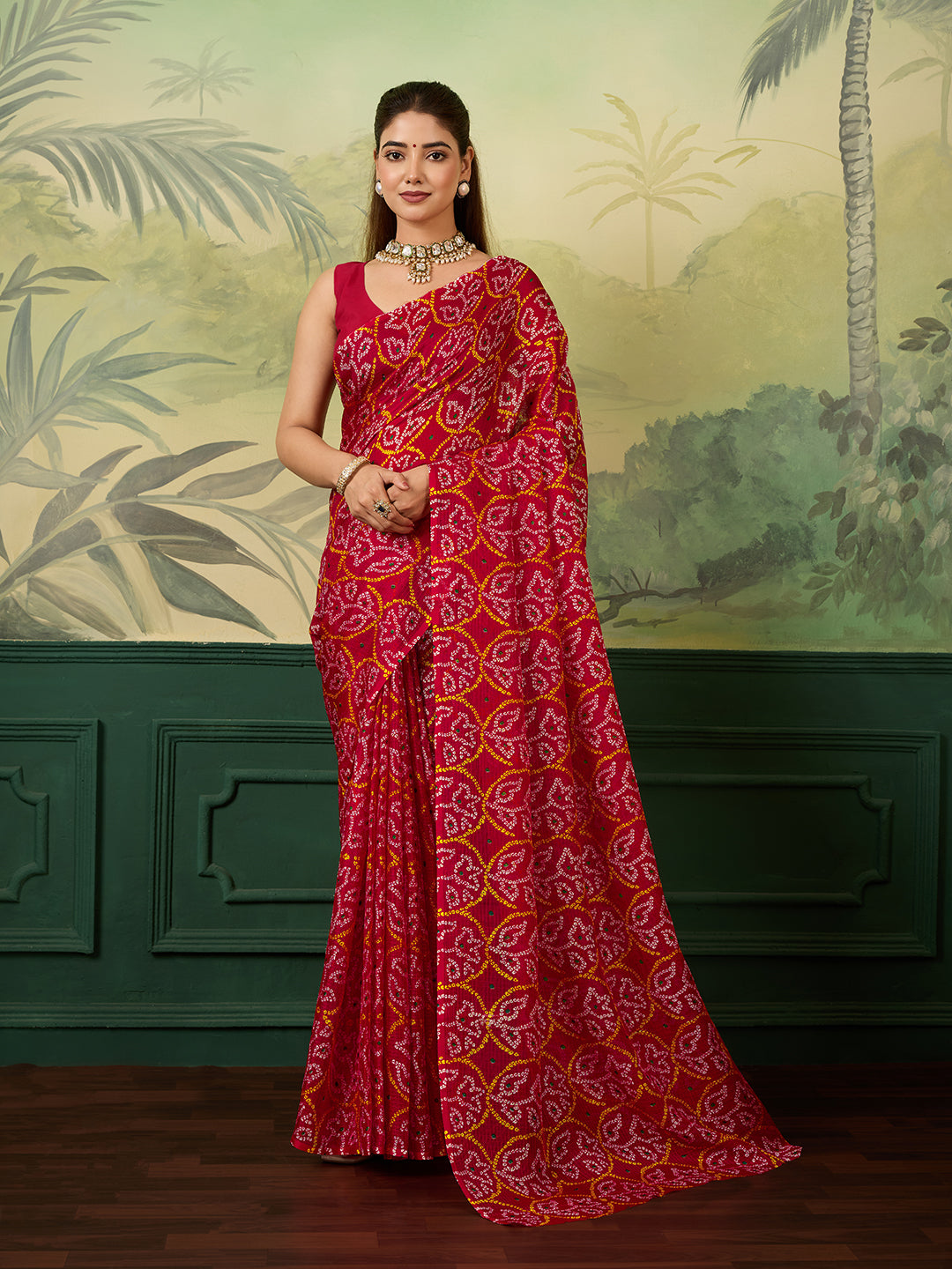 KcPc Elegant Kota Doria Bandhani Style Saree Casual Wear SWA