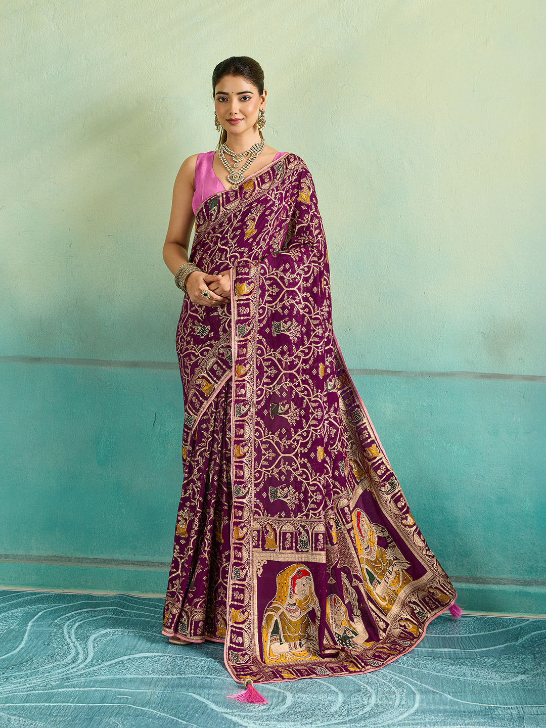 KcPc New Premium Dola Silk Saree with Shiroshki Banarasi Border & BlousePDM