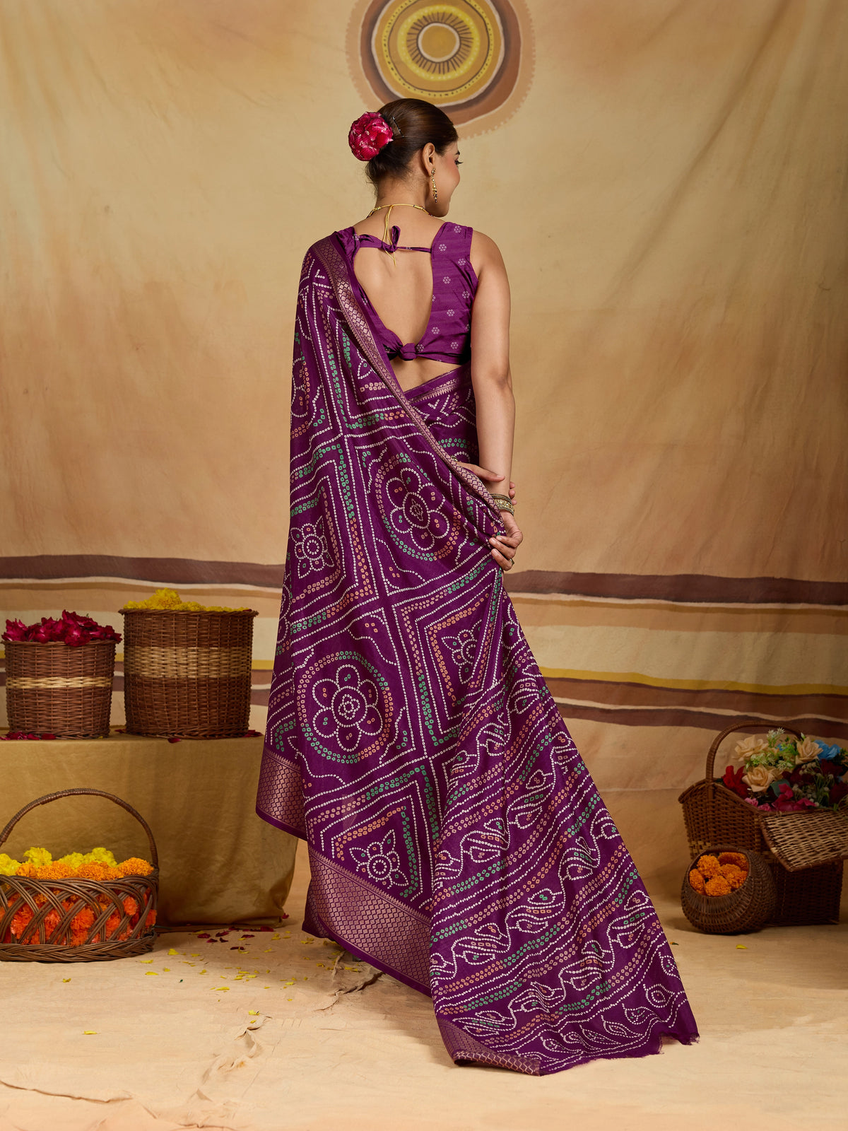 KcPc New BeautifulCotton Silk Bandhani Style With Zari Border Work SareeSTL