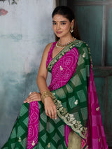 KcPcRoyal Bandhani Saree with Traditional Gotapatti WorkKDN