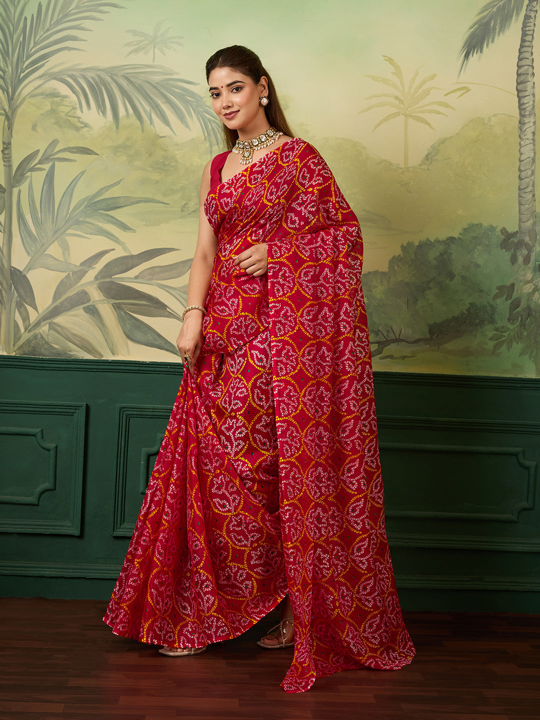 KcPc Elegant Kota Doria Bandhani Style Saree Casual Wear SWA