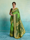 KcPcNew Launch Pure Khaddi Georgette Upada Neemzari Bandhej Saree AMT Parrot Green