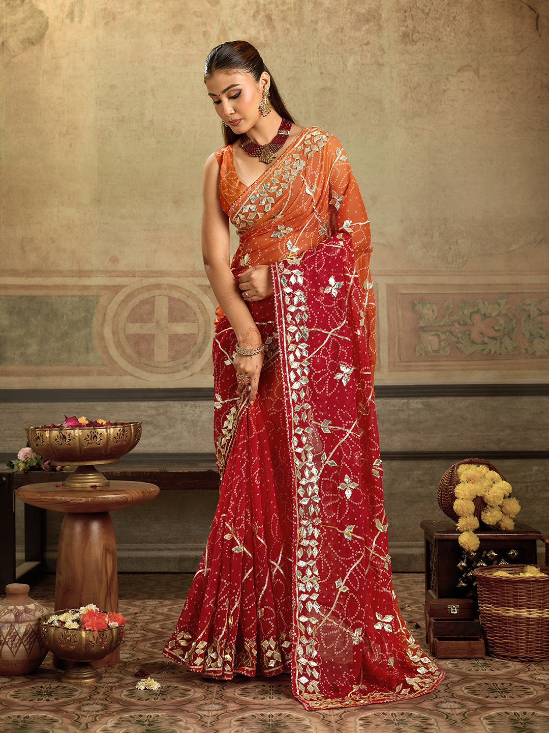 KcPc New Latest Georgette Chiffon Bandhani Style With Gotapatti Work Saree MHS