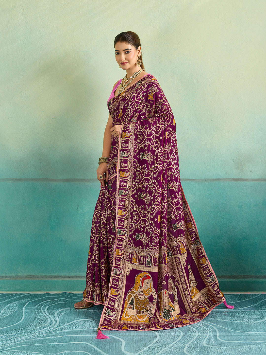 KcPc New Premium Dola Silk Saree with Shiroshki Banarasi Border & BlousePDM