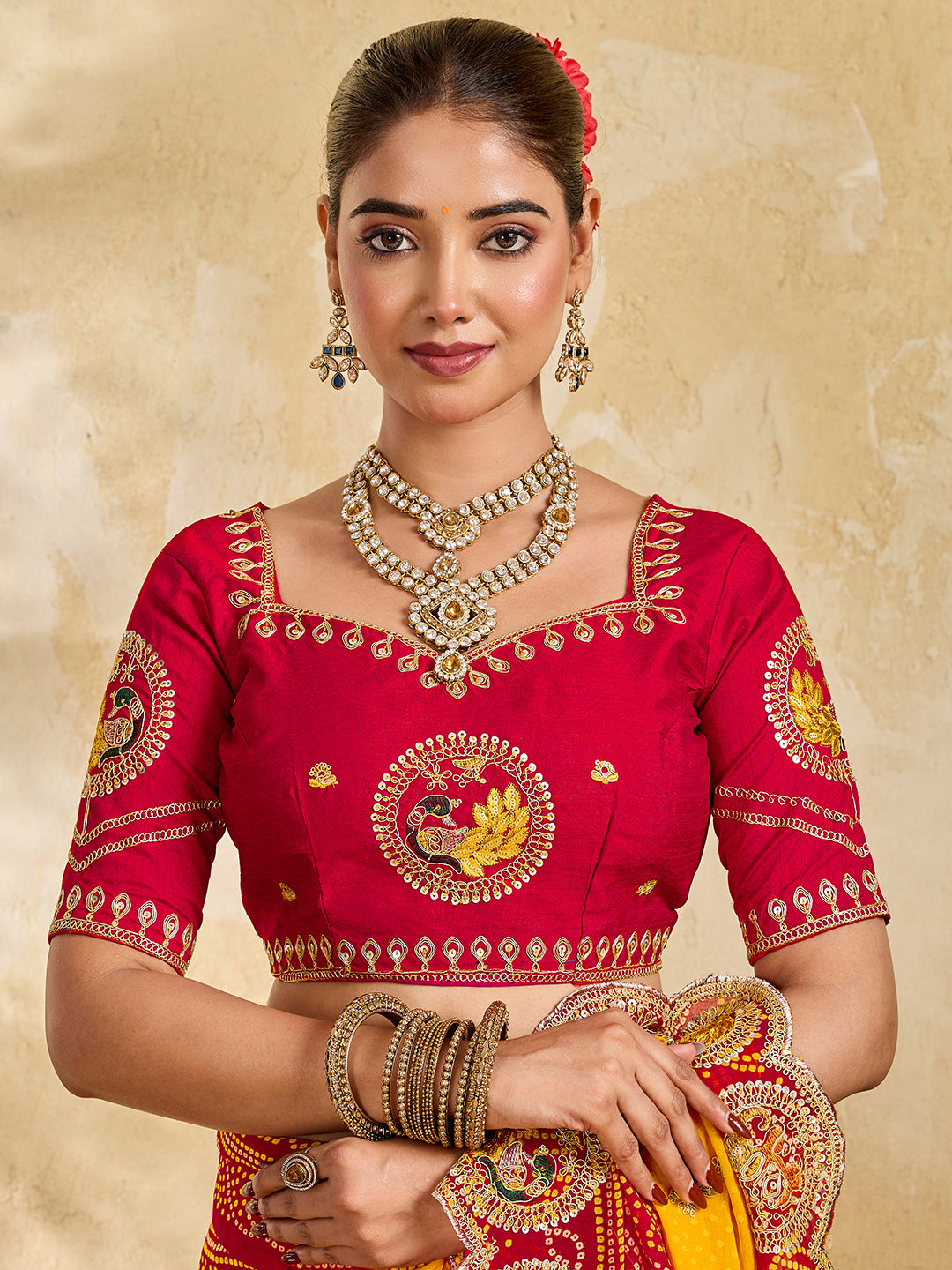 Buy Bandhani Style Saree with Pittan Work KcPc image 6