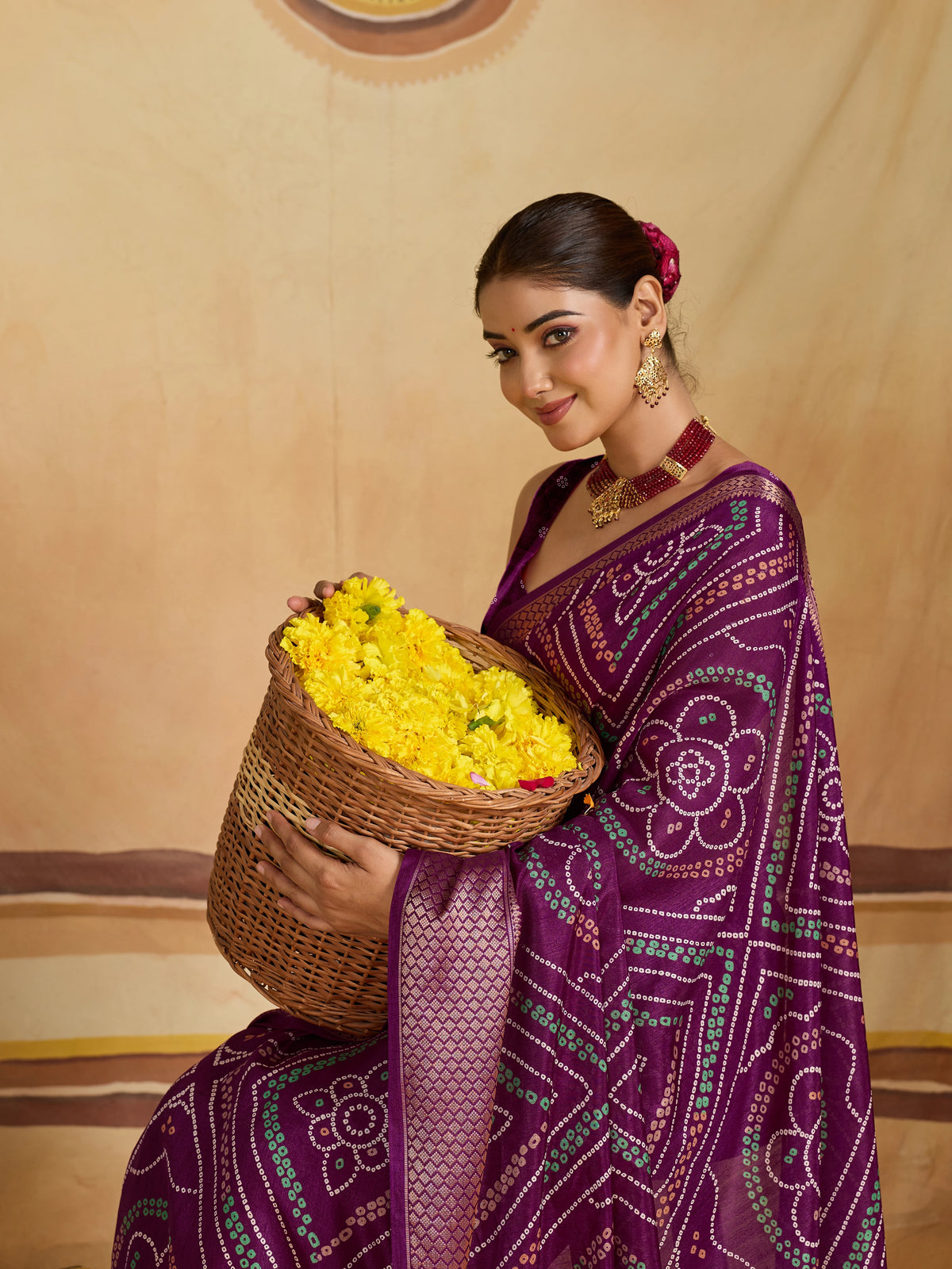 KcPc New BeautifulCotton Silk Bandhani Style With Zari Border Work SareeSTL