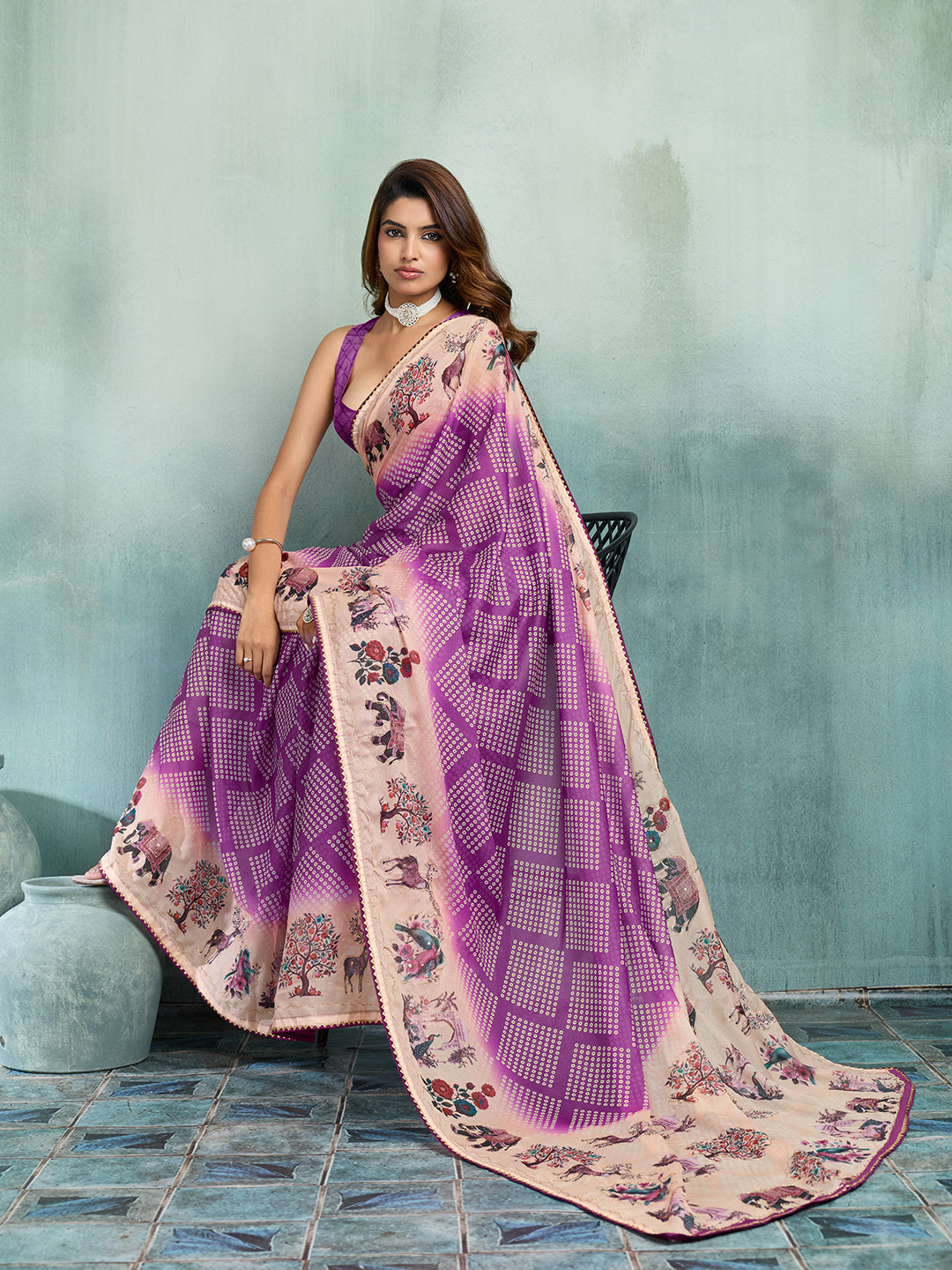 KcPc Traditional Georgette Kalamkari Saree for Women GAN