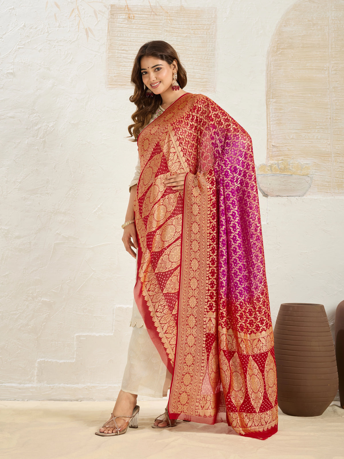 KcPc New Launch Pure Khaddi Georgette Upada Neemzari Bandhej Dupatta