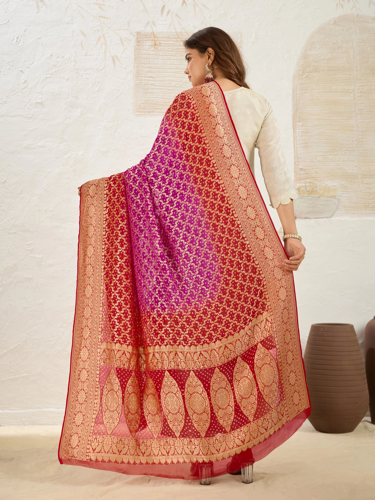 KcPc New Launch Pure Khaddi Georgette Upada Neemzari Bandhej Dupatta