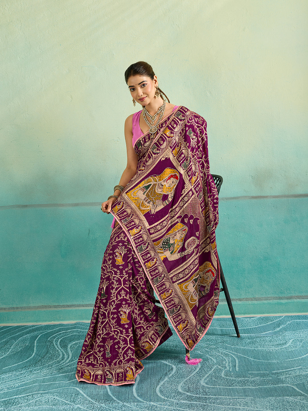 KcPc New Premium Dola Silk Saree with Shiroshki Banarasi Border & BlousePDM