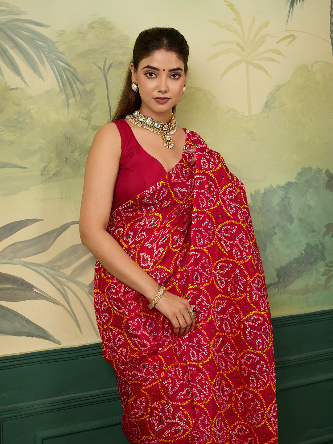 KcPc Elegant Kota Doria Bandhani Style Saree Casual Wear SWA