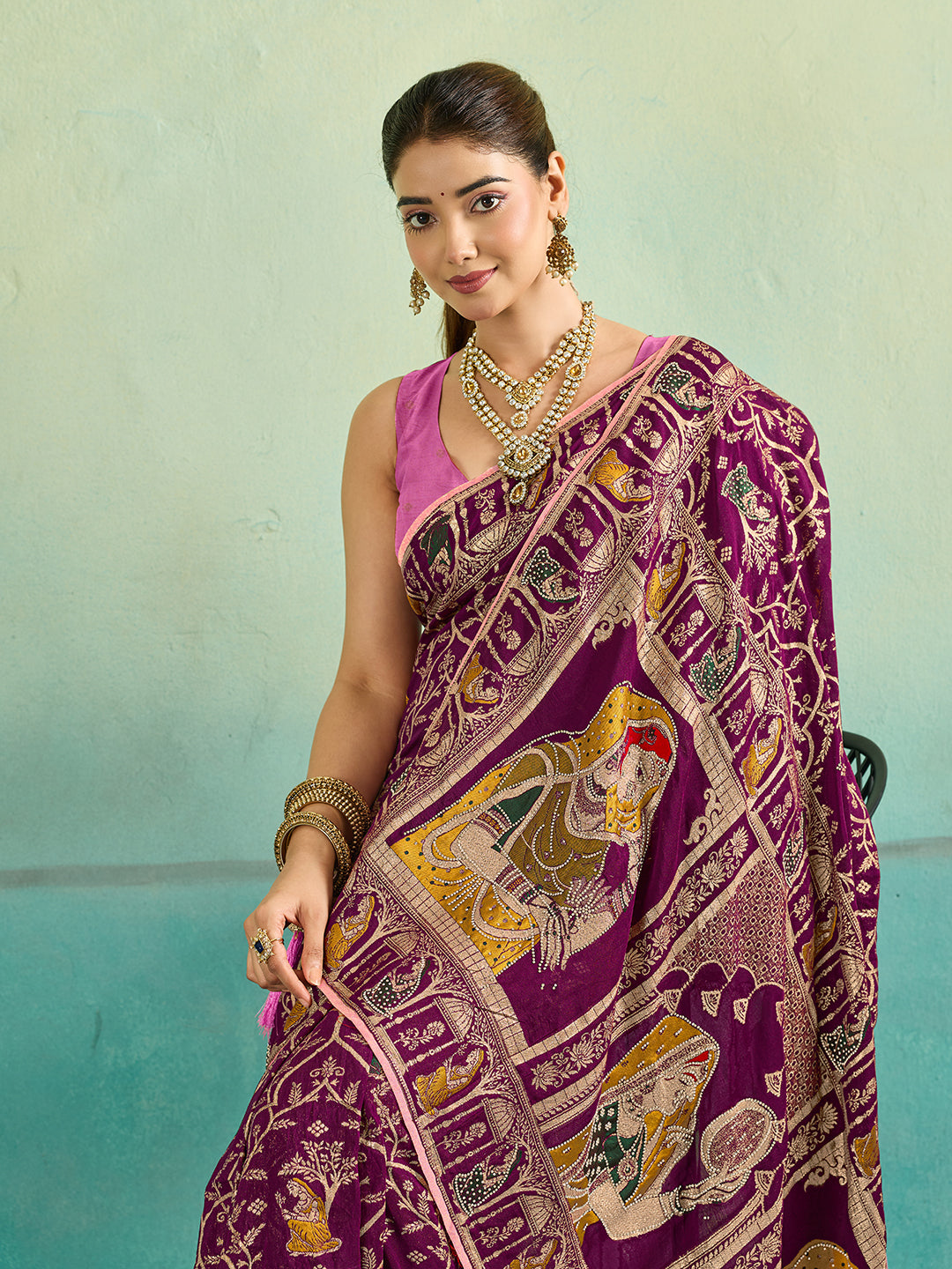 KcPc New Premium Dola Silk Saree with Shiroshki Banarasi Border & BlousePDM