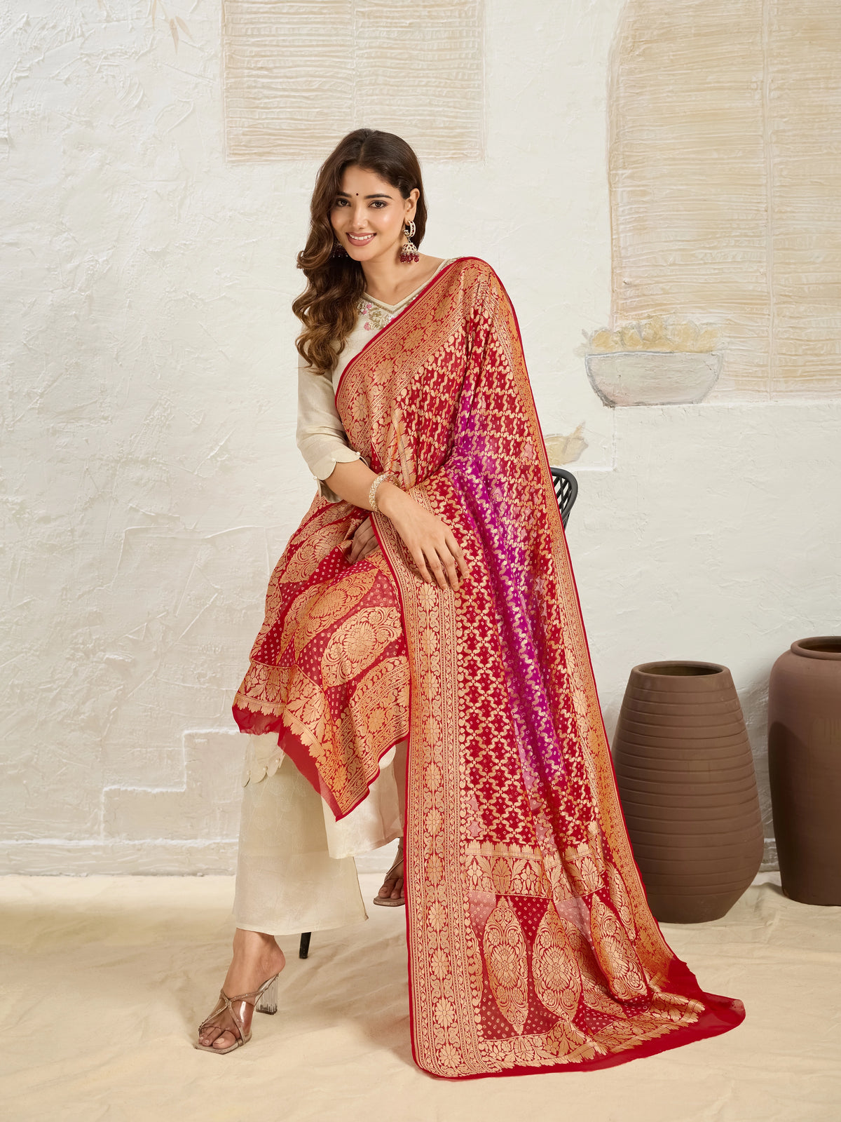 KcPc New Launch Pure Khaddi Georgette Upada Neemzari Bandhej Dupatta