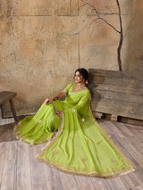 Buy Green saree with silver gotapati workborder for traditional design