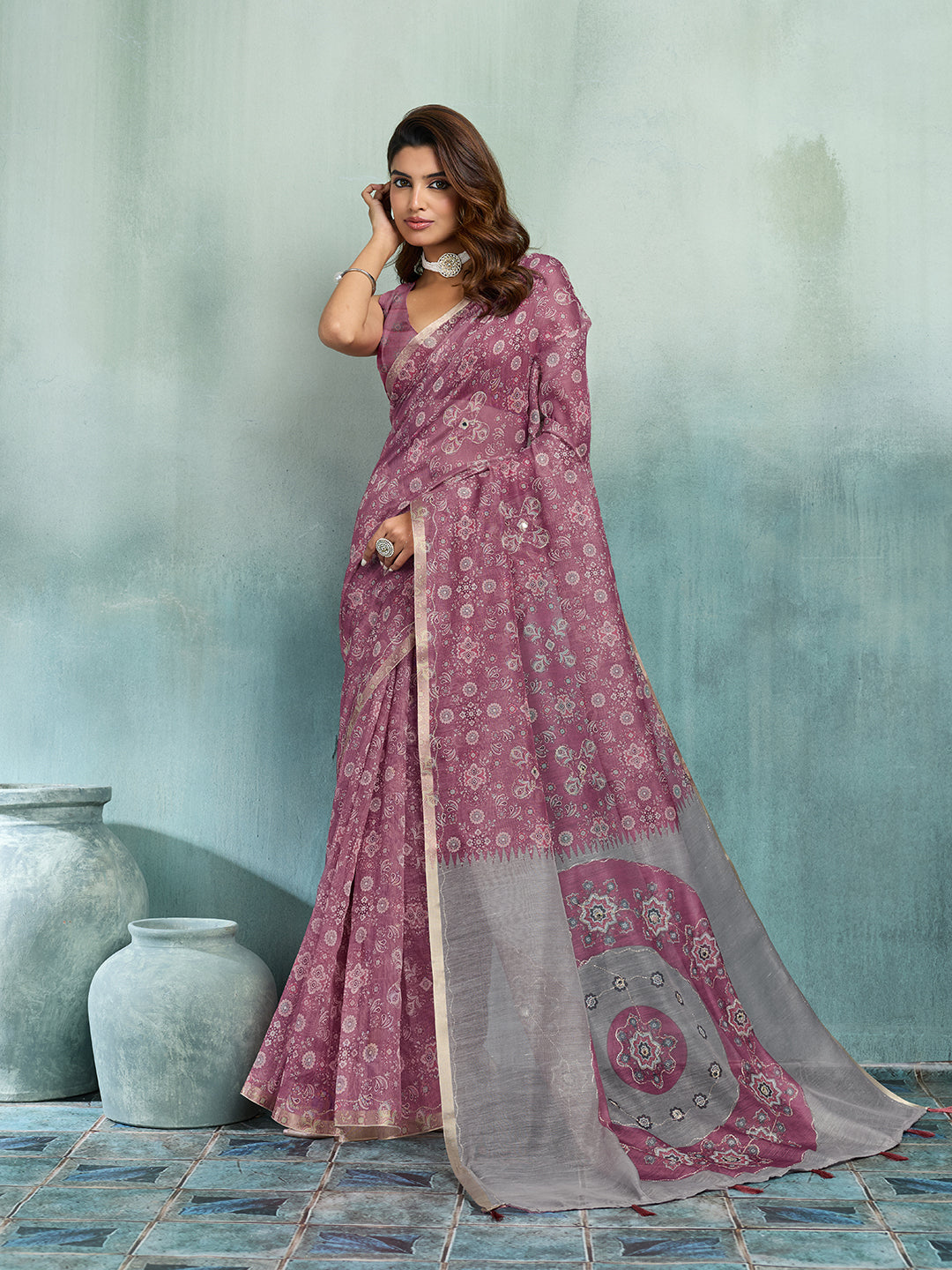 KcPc Traditional Leheriya Cotton Silk Saree with Beautiful Aari Tari WorkSTL