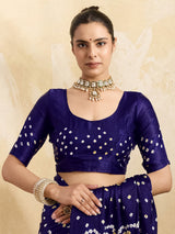 Buy blue saree with bandhani print and lagdi patola pallu
