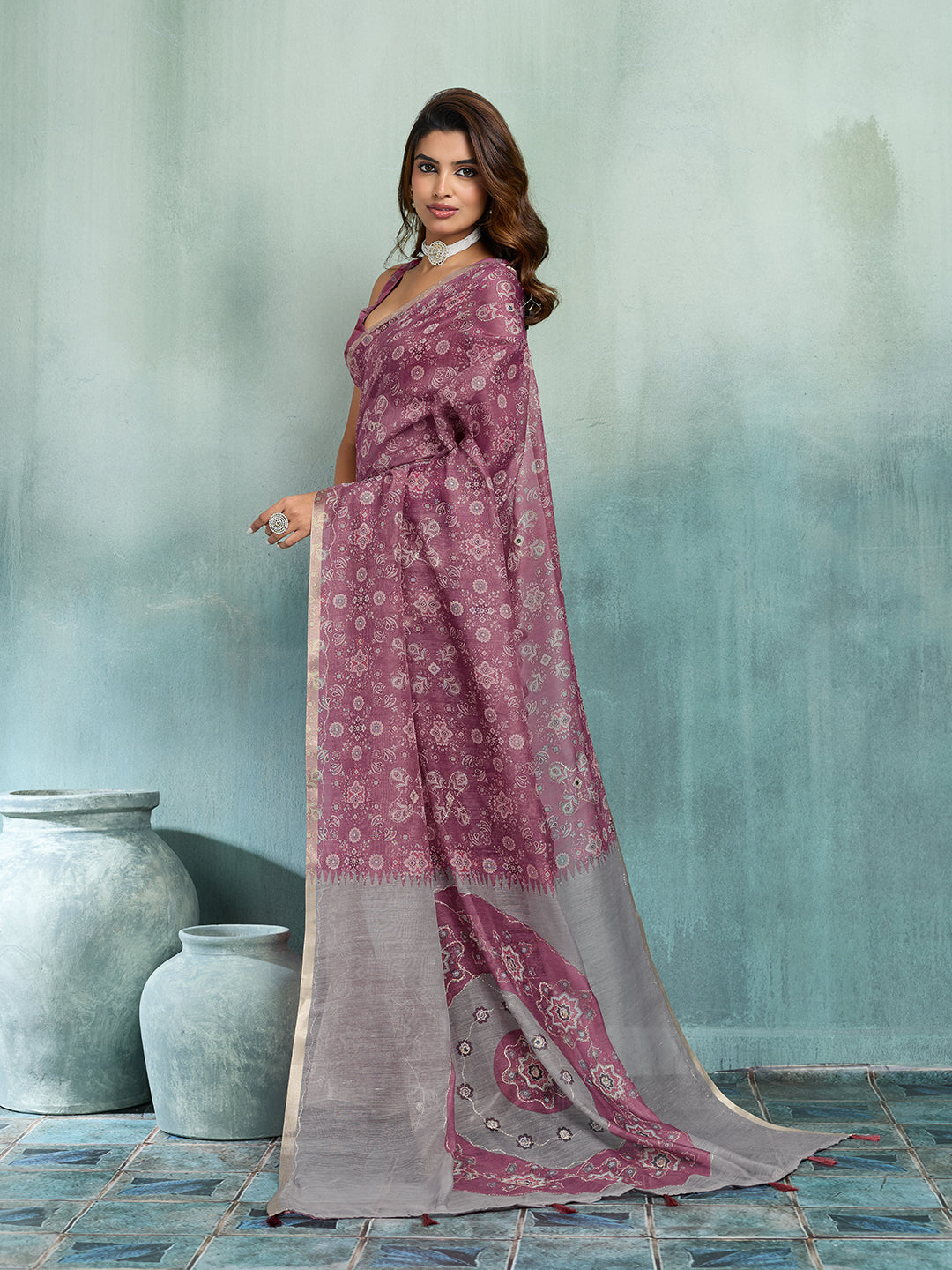 KcPc Traditional Leheriya Cotton Silk Saree with Beautiful Aari Tari WorkSTL
