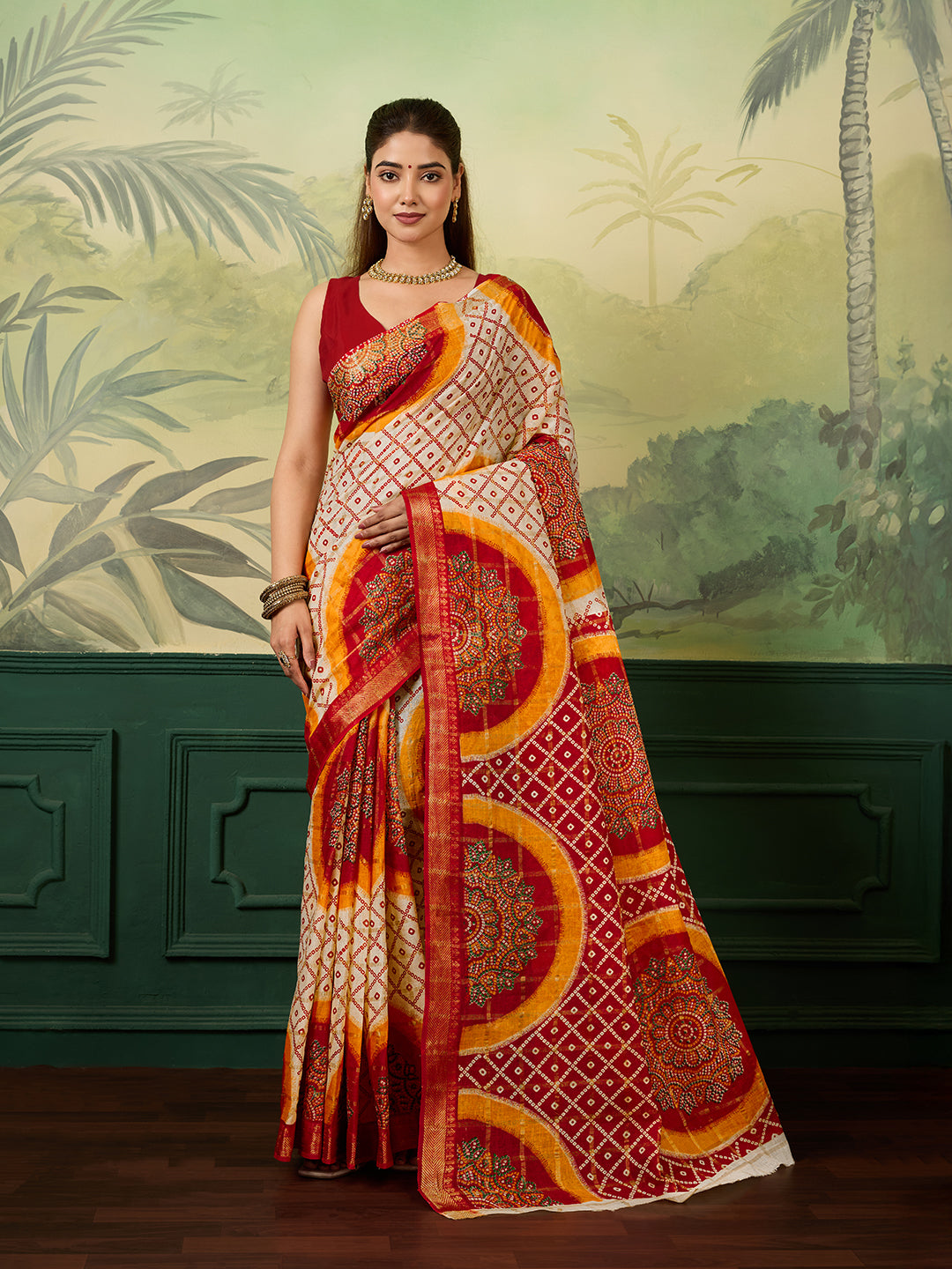 Buy Ghatchola Saree With Bikaneri bandhej Work