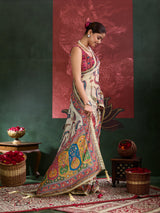 KcPc Premium Chinon Printed Saree with Mirror Work