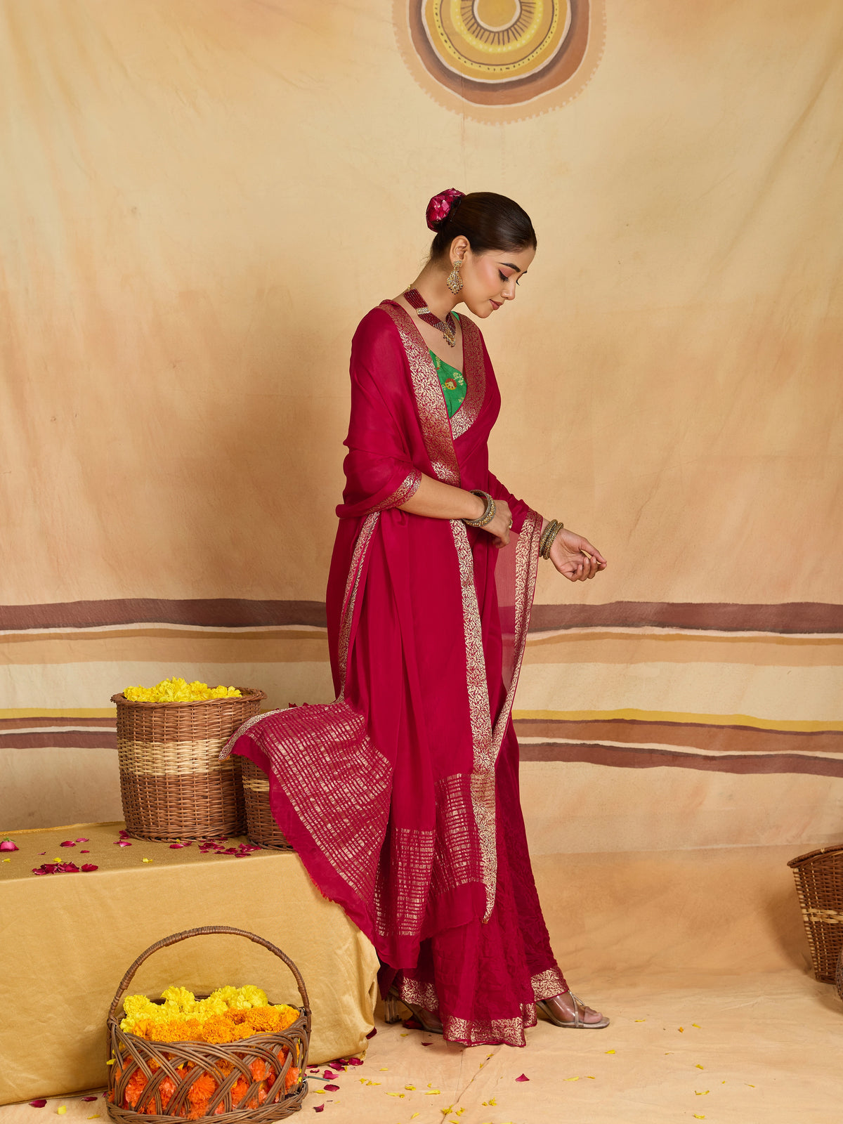 KcPc New arrival Pure Ojariya Chinon Beautiful Zari border Pallu saree MAHA