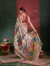 KcPc Premium Chinon Printed Saree with Mirror Work
