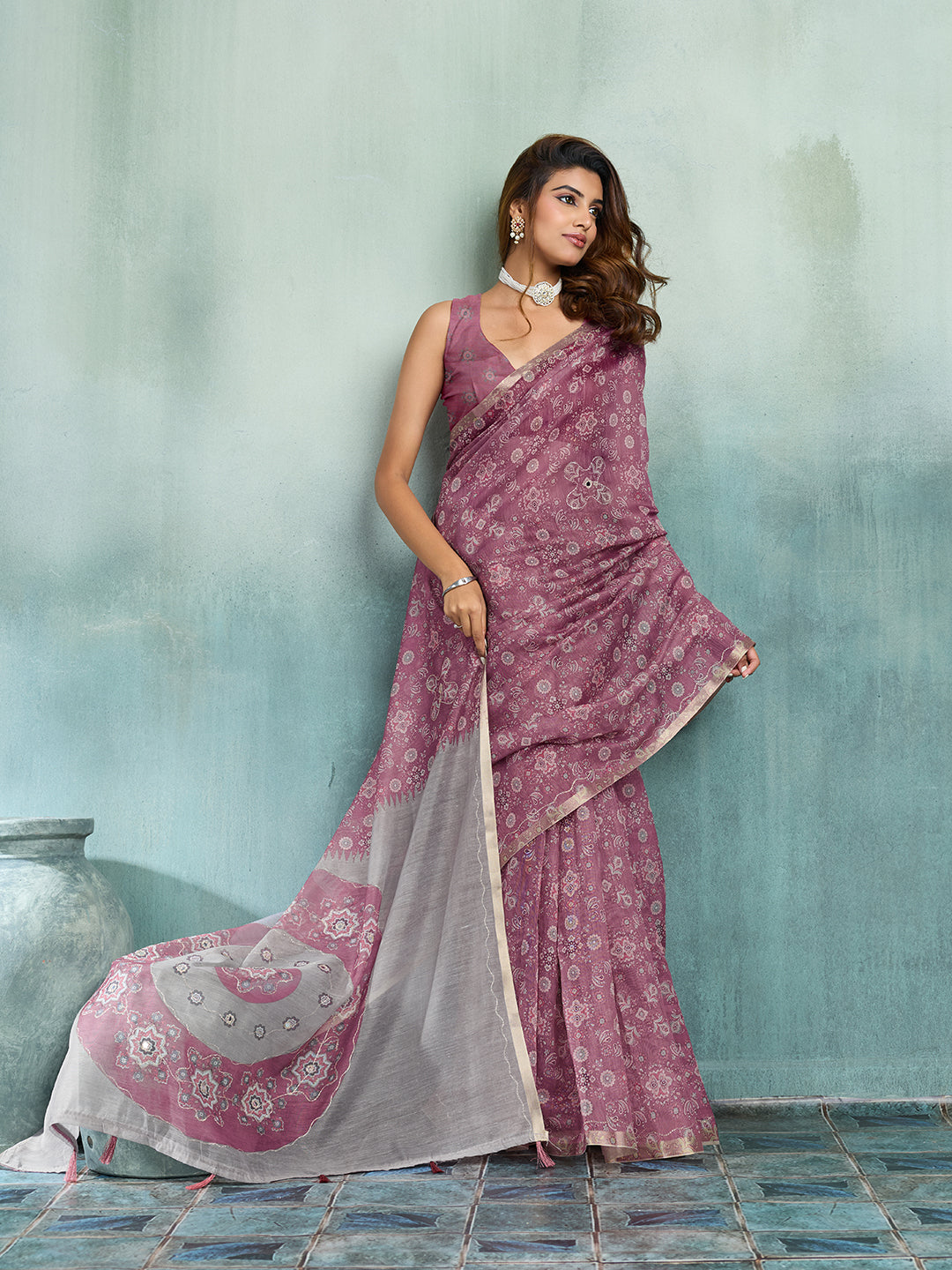 KcPc Traditional Leheriya Cotton Silk Saree with Beautiful Aari Tari WorkSTL