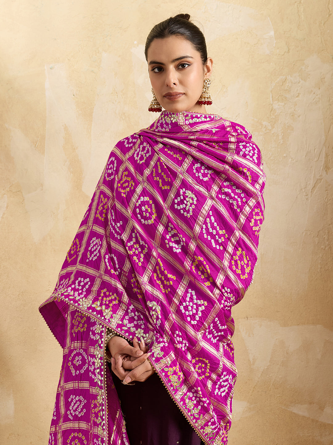 KcPc Traditional Modal Gaji Silk Bandhani Dupatta with Gota PattiGulinWork MEG