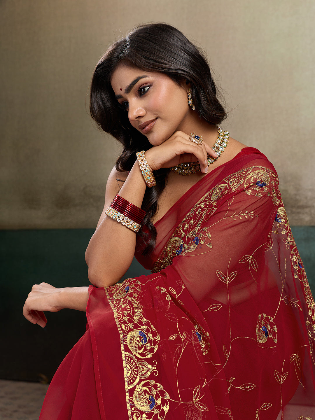 Buy Designer Saree With Handcrafted Aari Tari Work