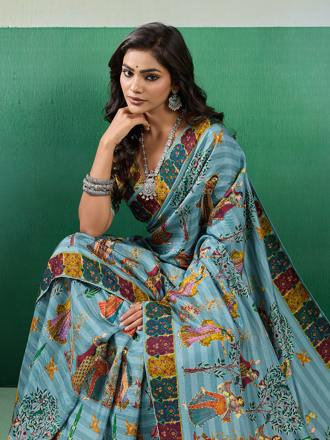 Buy Kalamkari Saree With Mehendi Wear