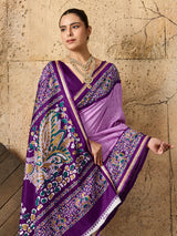 Silk Printed Style With Zari Border Work Saree in purple colour