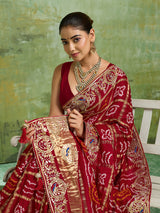 KcPc Pure Gaji Silk Bandhani Ghatchola Gotapatti Saree RedAMT