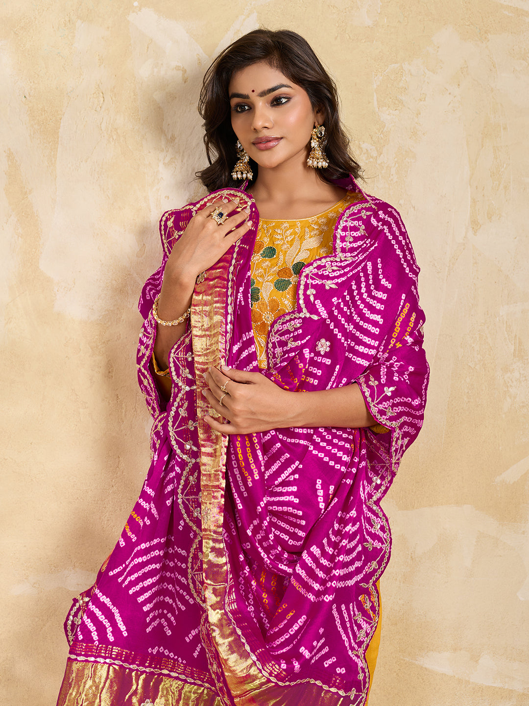 KcPc Beautiful Gaji Silk Bandhani Style Gotapatti Work Dupatta SATIS