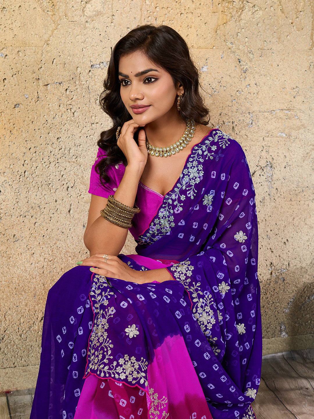 KcPc Traditional Bandhani Style Georgette Saree Perfect Festive Collection SWA