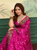 KcPc New Handmade Bandhej Bandhani Viscos Silk SareeRBW