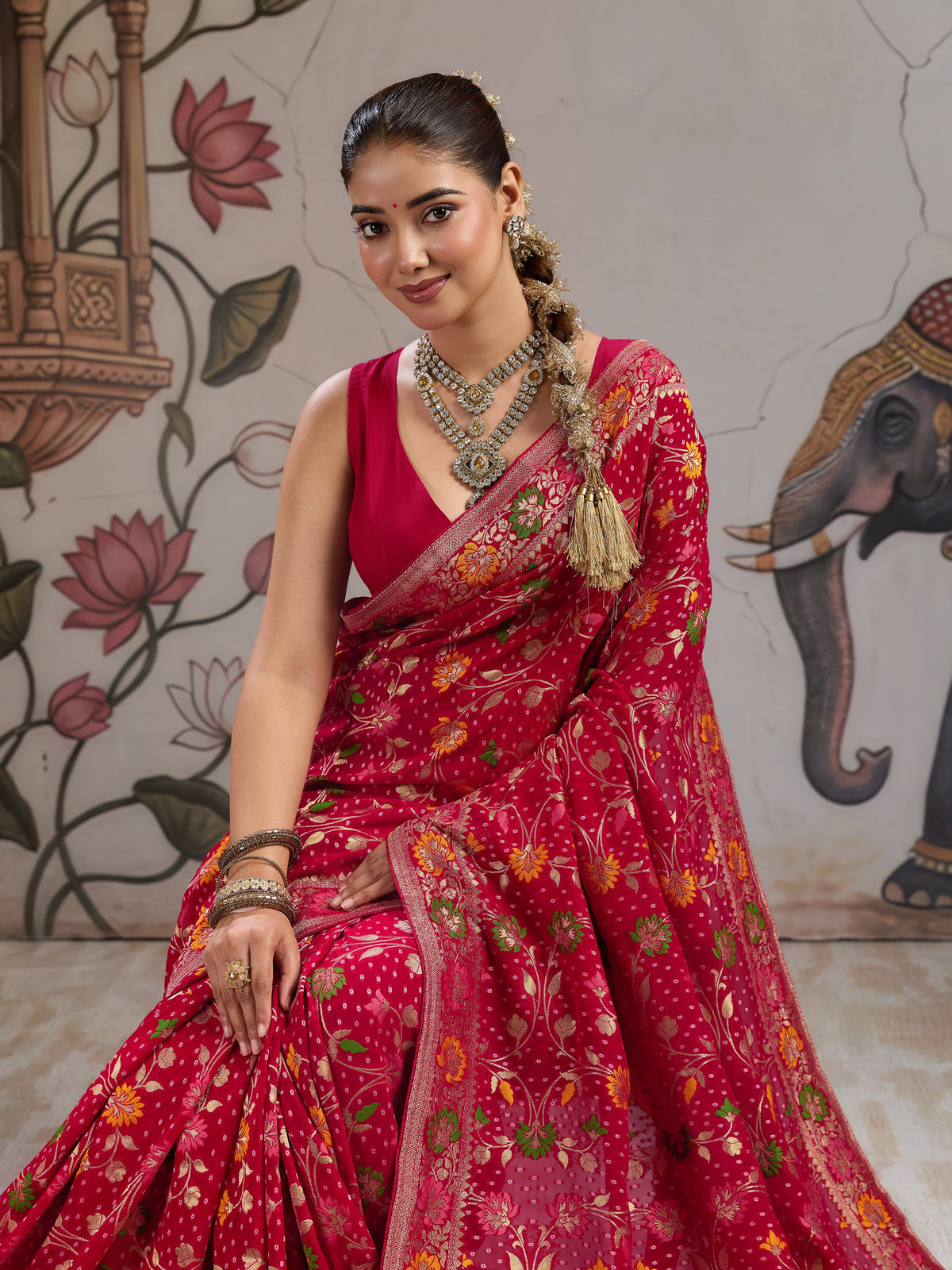 KcPc Banarasi Style Georgette Saree with Zari Weaving Festive Wear Saree VKFH